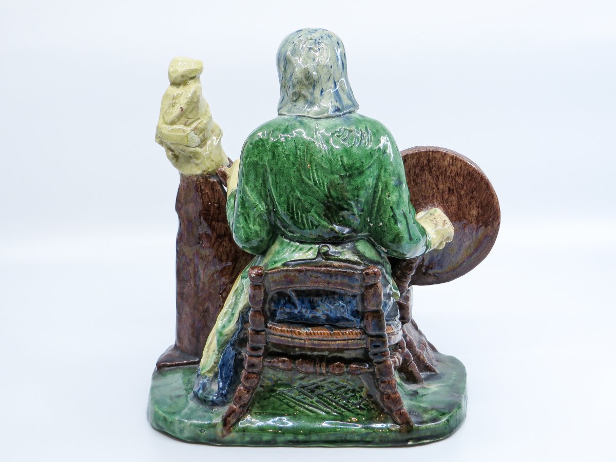 Glazed Terracotta Representative A Weaver - Middle 19th Century-photo-3