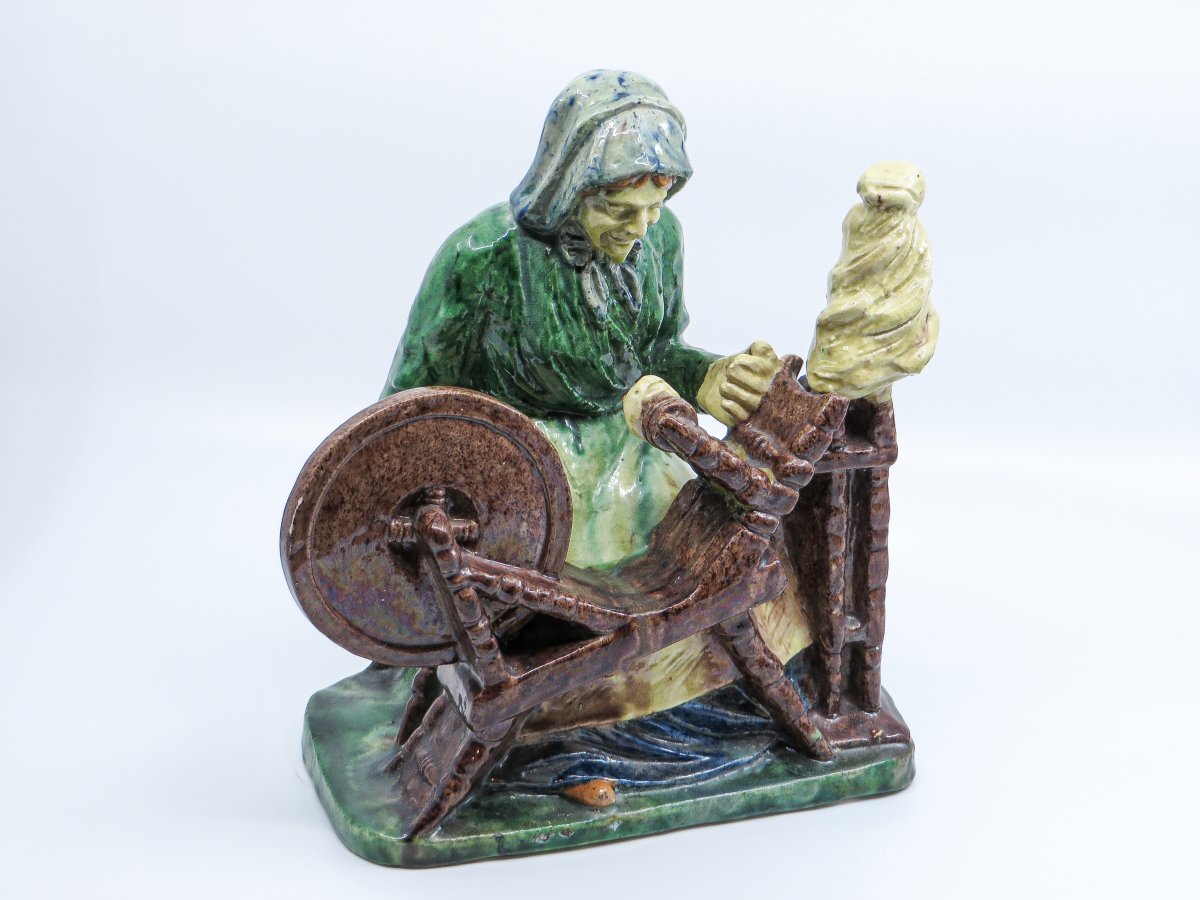 Glazed Terracotta Representative A Weaver - Middle 19th Century-photo-4