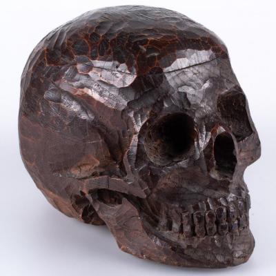 Sculpted Wood Skull - Memento Mori