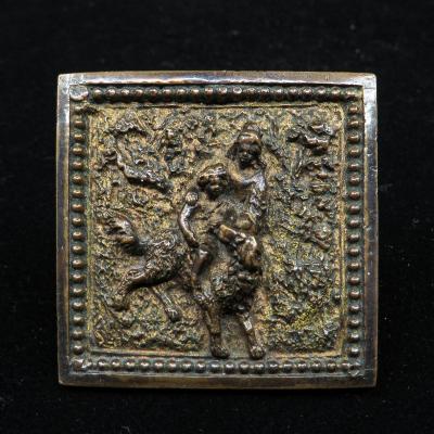 Small Bronze - Woman, Child And Dog In A Wooded Landscape