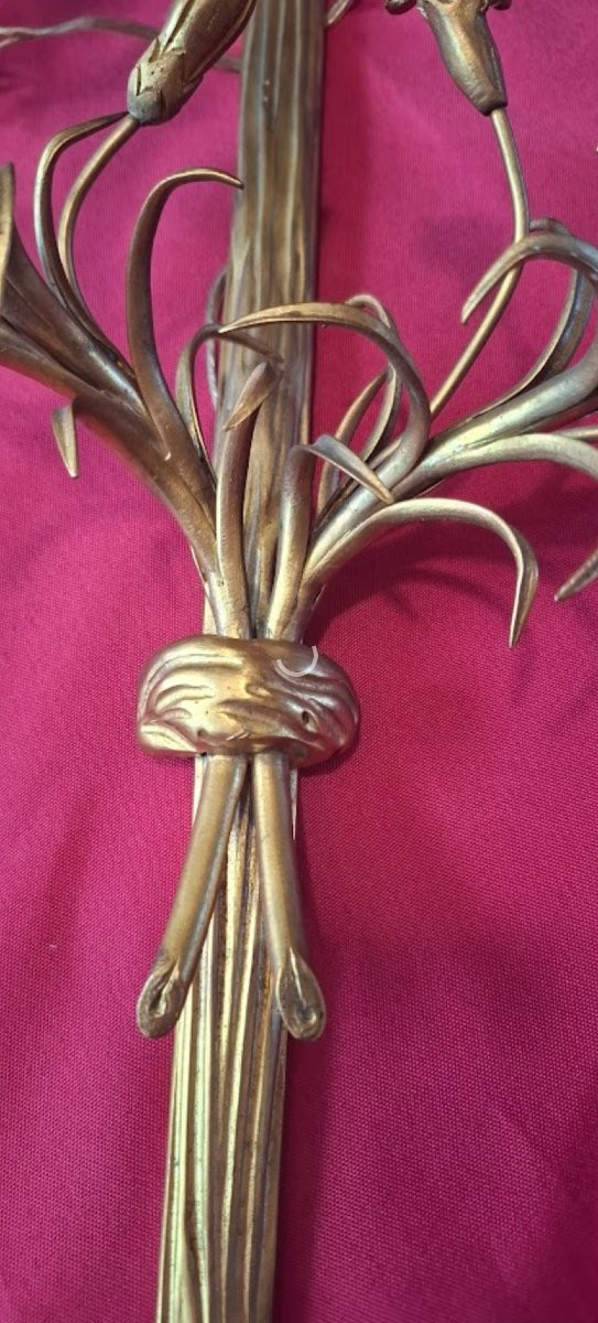 Paire d’appliques en bronze doré fin XIX , style Louis XVI-photo-4