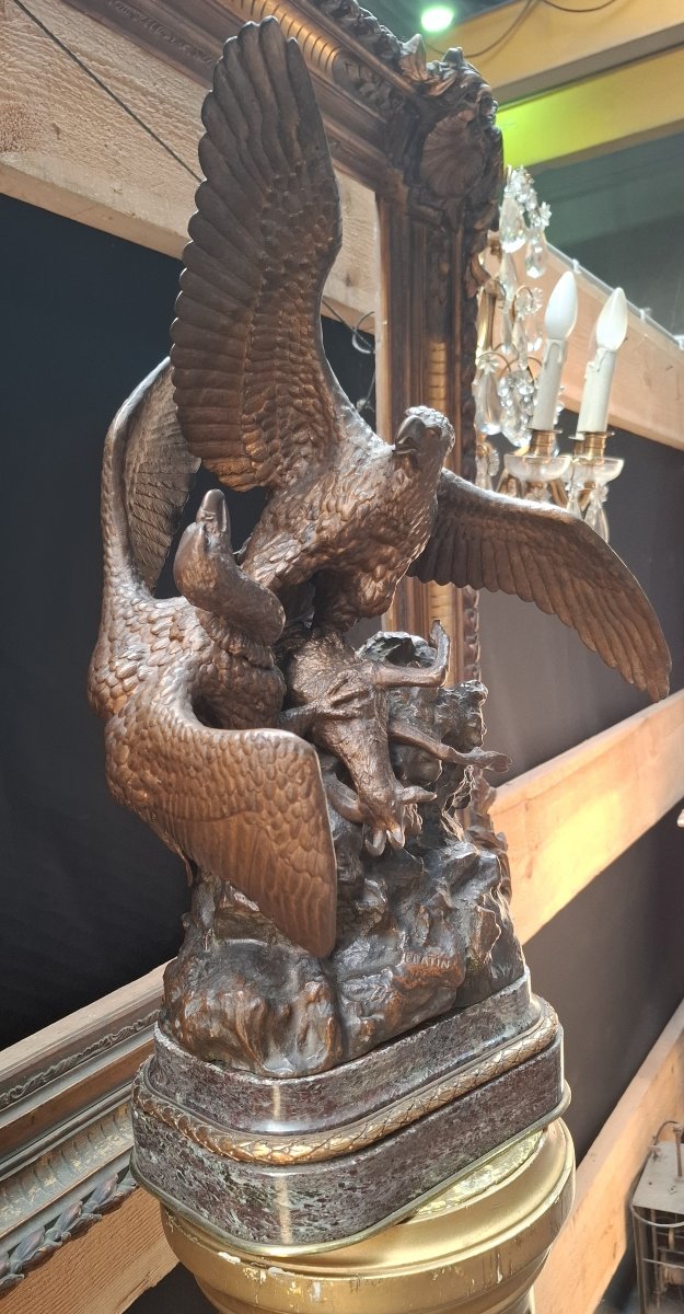 Christophe Fratin (1801-1864), Two Birds Of Prey Fighting Over Prey, 19th Century Bronze-photo-2