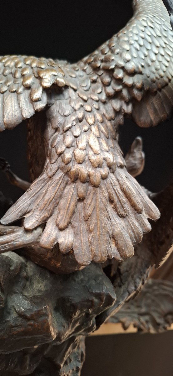 Christophe Fratin (1801-1864), Two Birds Of Prey Fighting Over Prey, 19th Century Bronze-photo-4