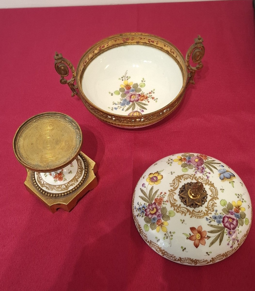 Pot-pourri porcelaine Meissen et bronze doré, XIXe siècle -photo-1
