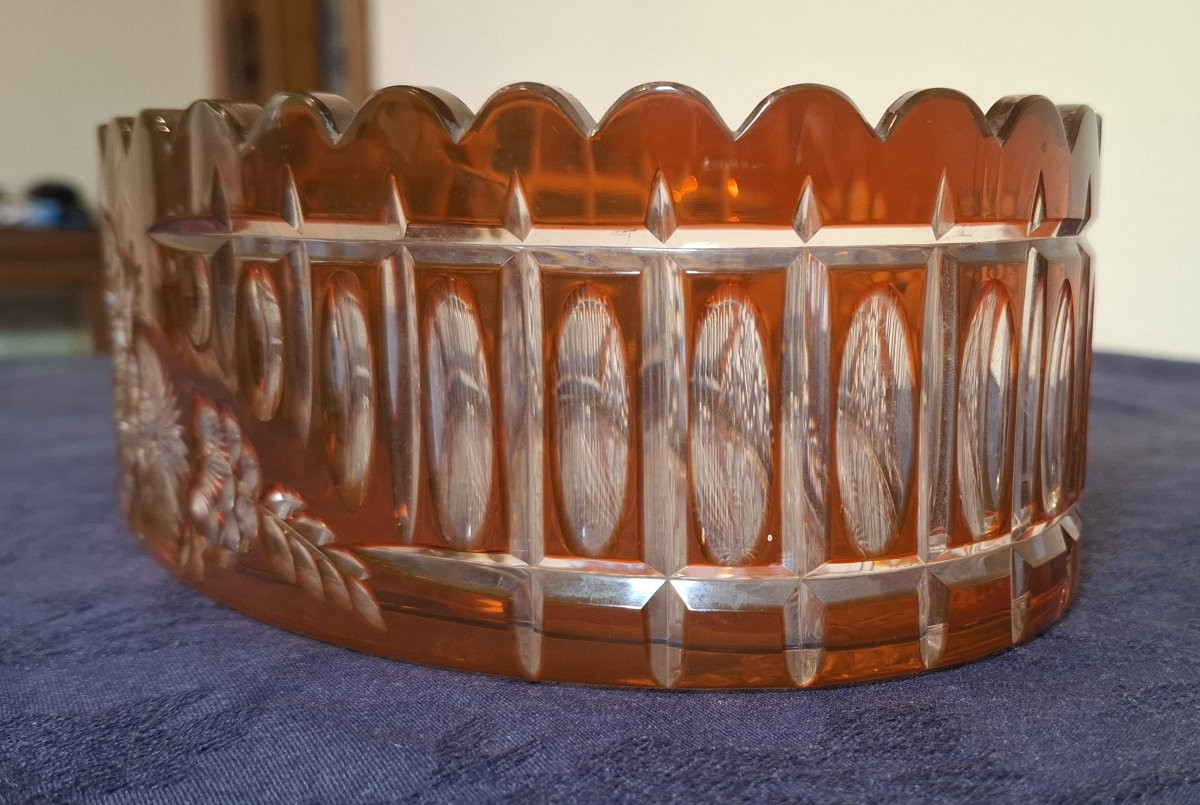 Coupe Val Saint Lambert en cristal doublé orange de Joseph Simon-photo-2