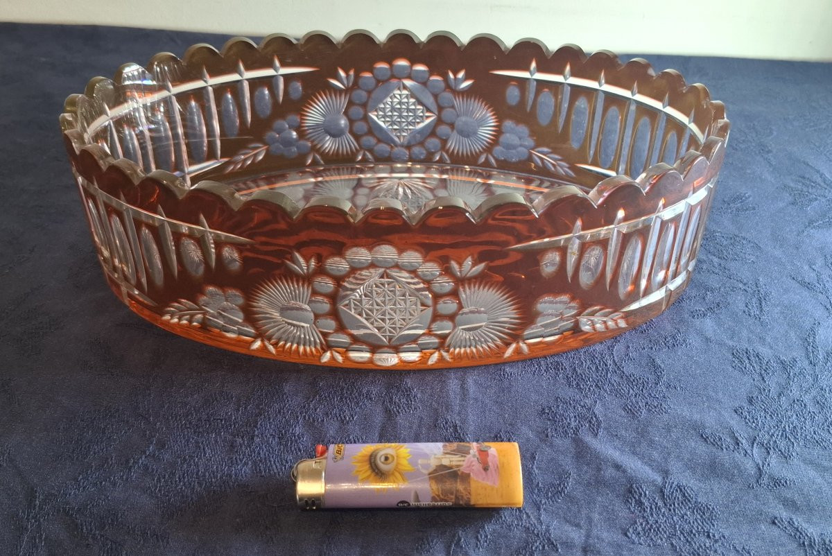 Coupe Val Saint Lambert en cristal doublé orange de Joseph Simon-photo-3