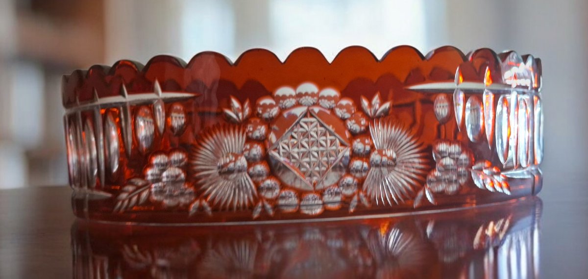 Coupe Val Saint Lambert en cristal doublé orange de Joseph Simon-photo-1