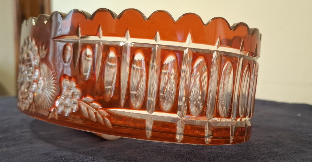 Coupe Val Saint Lambert en cristal doublé orange de Joseph Simon-photo-2