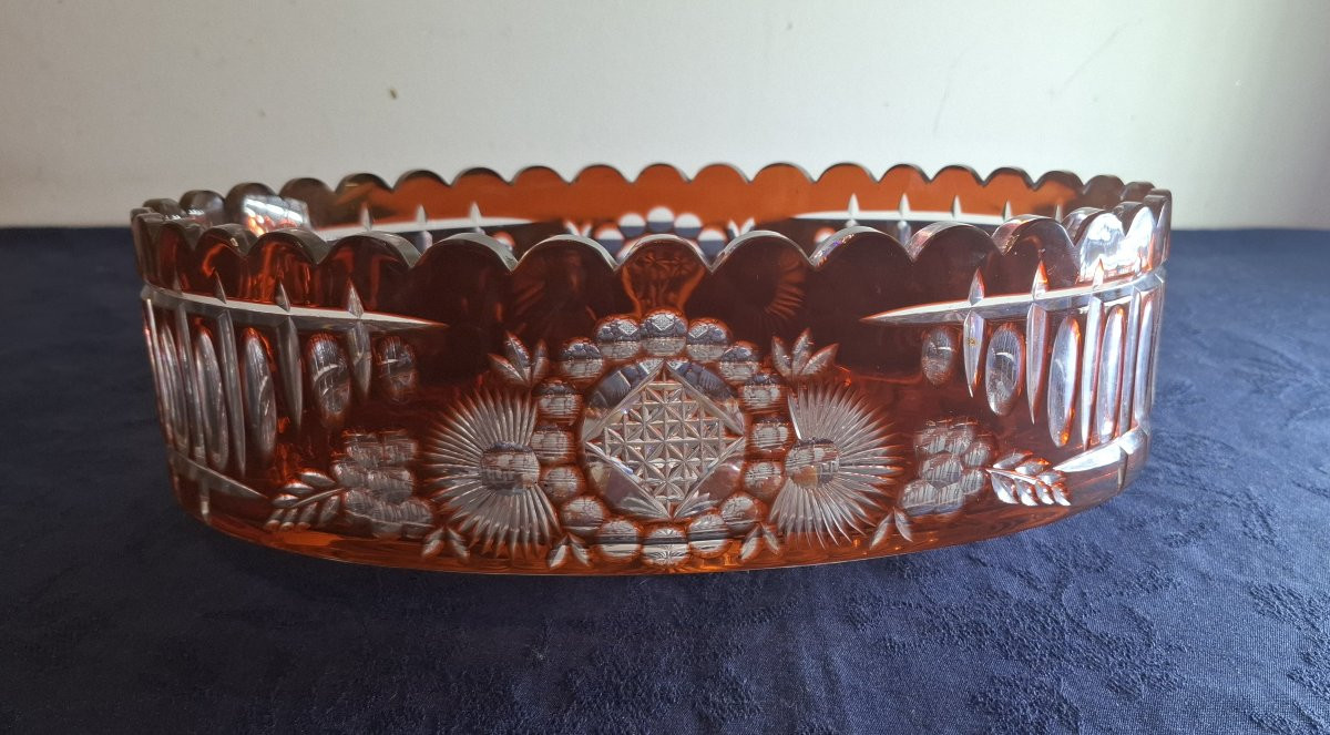 Coupe Val Saint Lambert en cristal doublé orange de Joseph Simon-photo-3