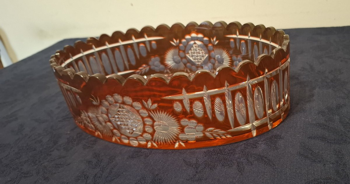 Coupe Val Saint Lambert en cristal doublé orange de Joseph Simon-photo-5