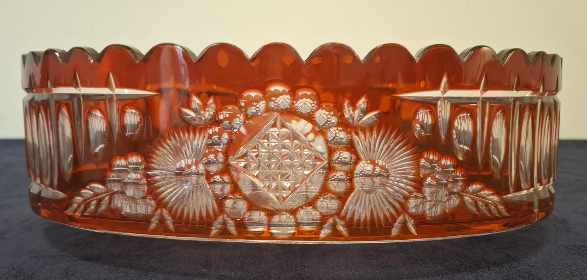 Coupe Val Saint Lambert en cristal doublé orange de Joseph Simon