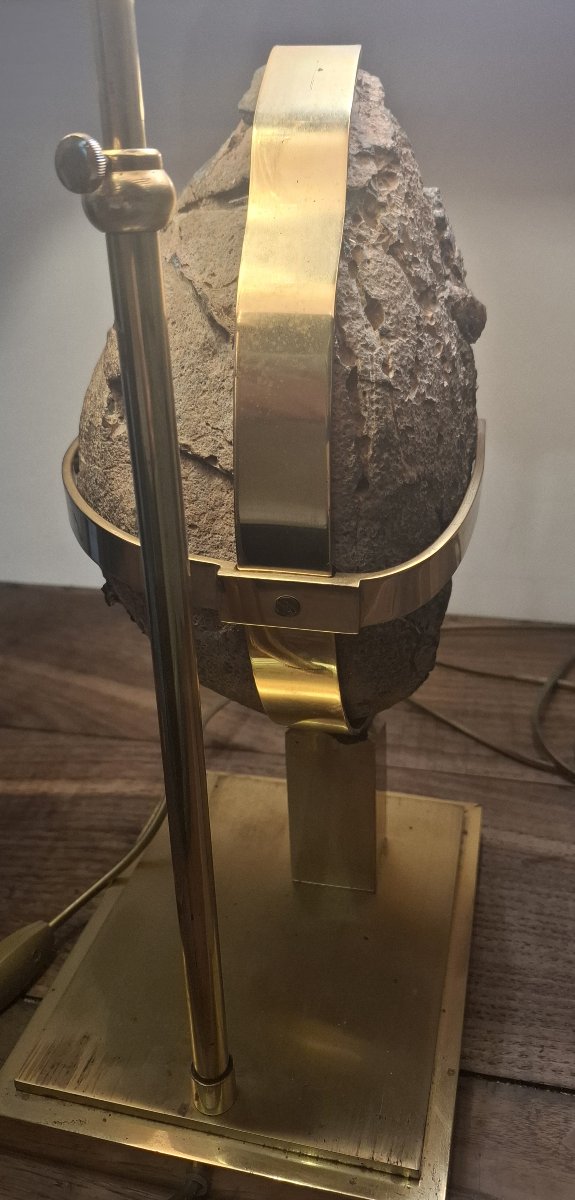 Lampe de Table par Willy Daro – Tranche d'Agate et Laiton – Belge, vers 1970-photo-1