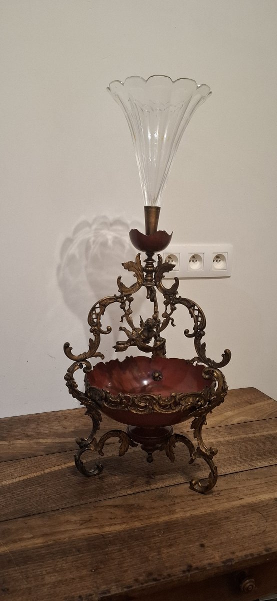Antique Centerpiece In Gilt Bronze And Glass – 19th Century Style-photo-6