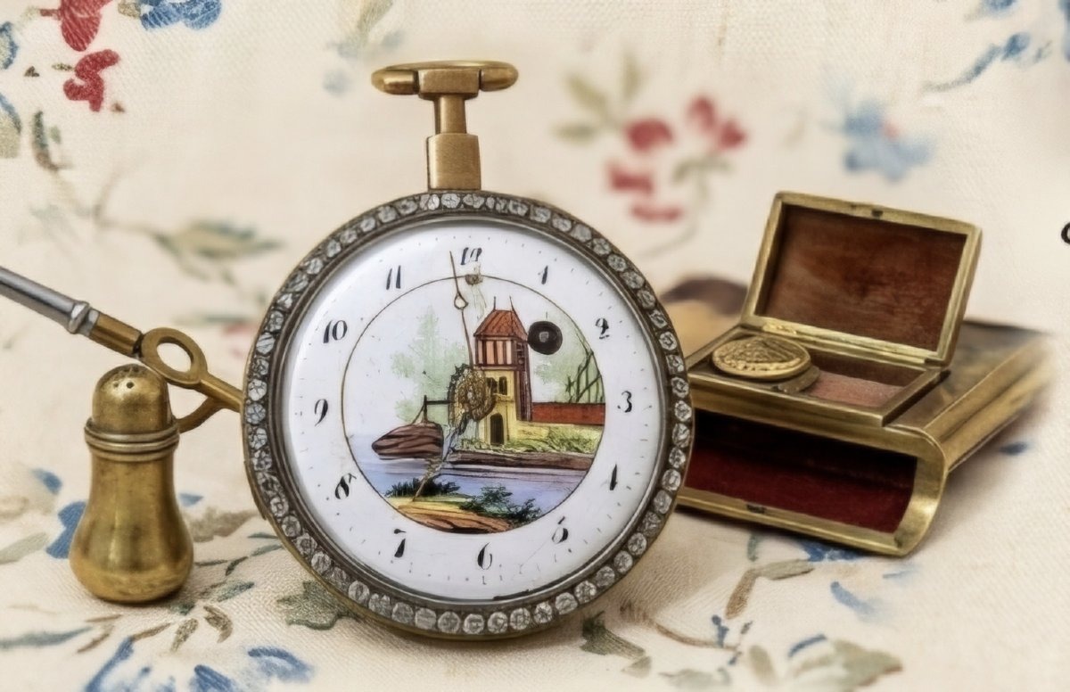 Montre emaillée de poche d'époque  XVIII ,-photo-5