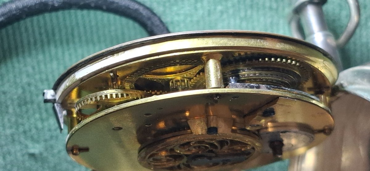 Montre de poche en argent , cadran décentré et émail peint -photo-6