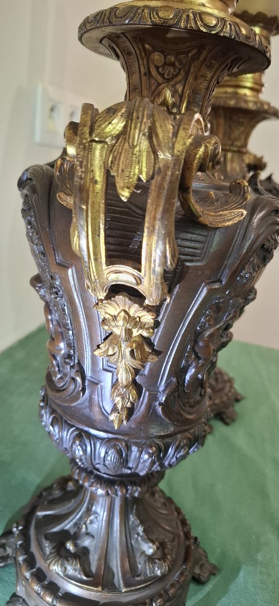 Paire de Lampes à Pétrole en Bronze Patiné – Maison Alphonse Giroux Paris, XIXe siècle-photo-4