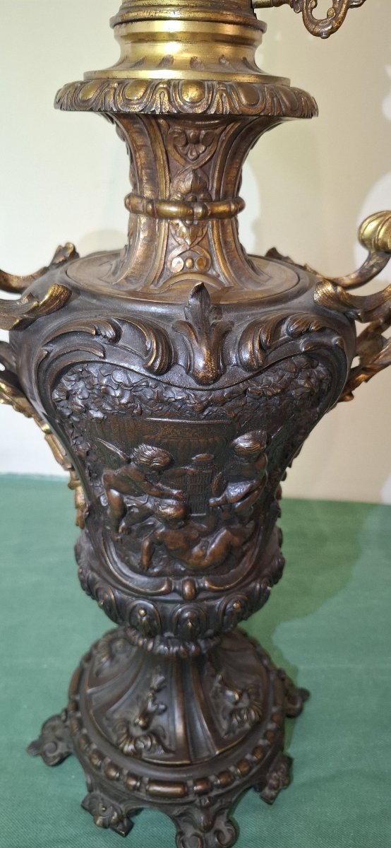 Paire de Lampes à Pétrole en Bronze Patiné – Maison Alphonse Giroux Paris, XIXe siècle-photo-7