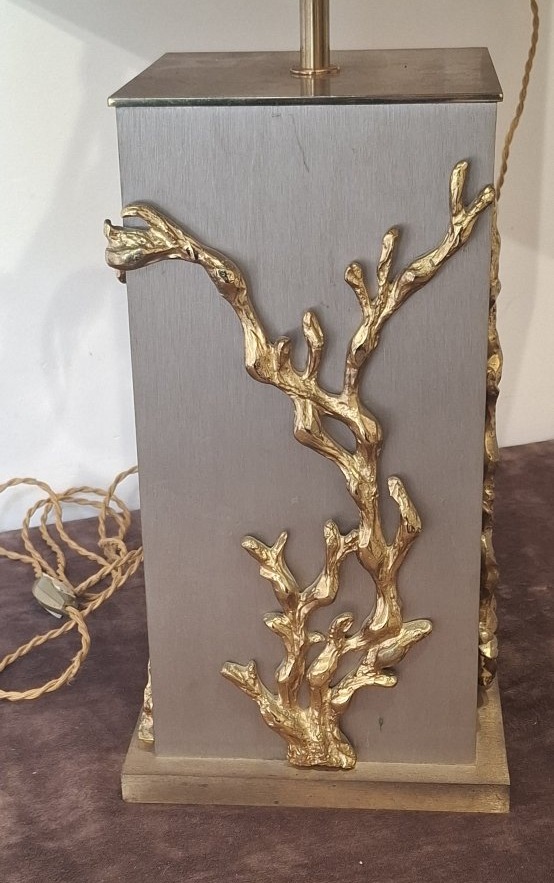 Lampe de table signée Maison Charles – Bronze doré et laiton – Vers 1970-photo-2