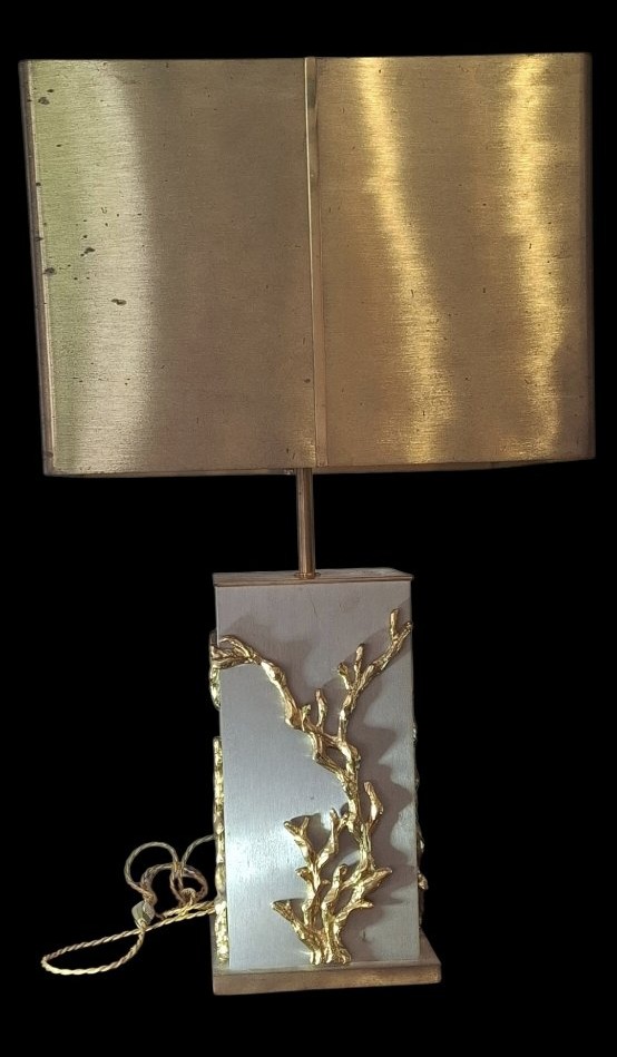 Lampe de table signée Maison Charles – Bronze doré et laiton – Vers 1970-photo-1