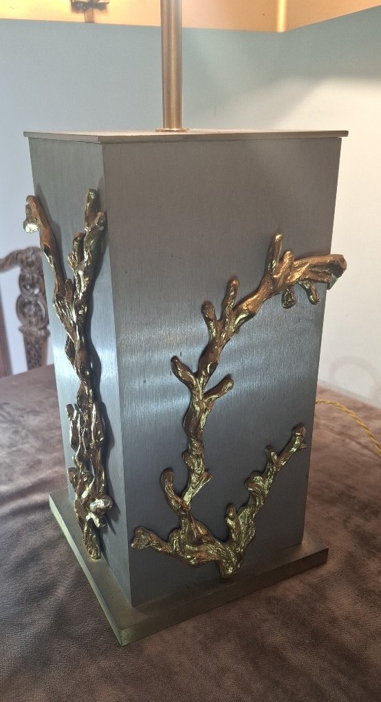 Lampe de table signée Maison Charles – Bronze doré et laiton – Vers 1970-photo-2