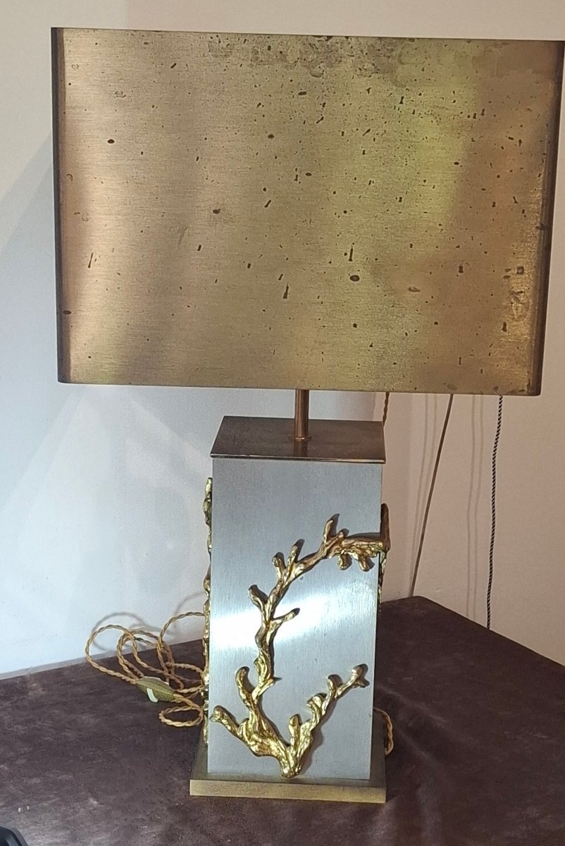 Lampe de table signée Maison Charles – Bronze doré et laiton – Vers 1970-photo-4