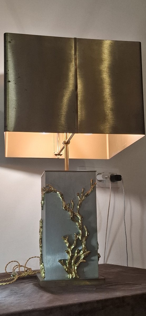Lampe de table signée Maison Charles – Bronze doré et laiton – Vers 1970-photo-7
