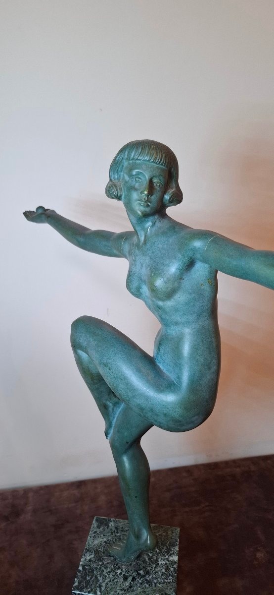 Sculpture Art Déco en bronze à patine verte, signée Secondo-photo-3