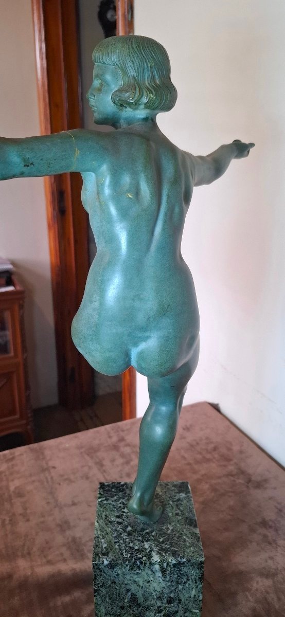 Sculpture Art Déco en bronze à patine verte, signée Secondo-photo-4