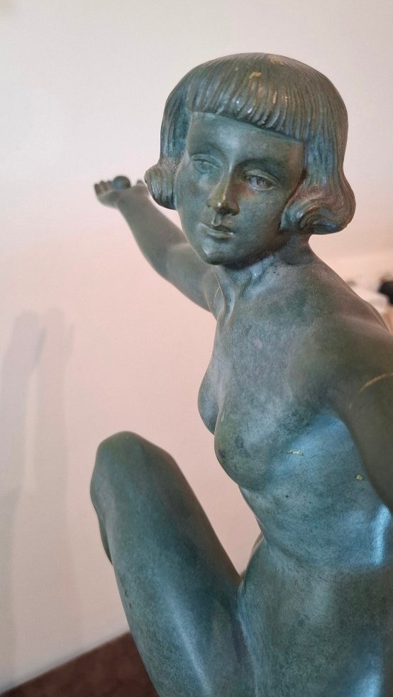 Sculpture Art Déco en bronze à patine verte, signée Secondo-photo-6