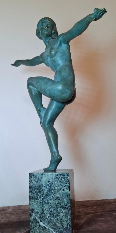 Sculpture Art Déco en bronze à patine verte, signée Secondo-photo-7