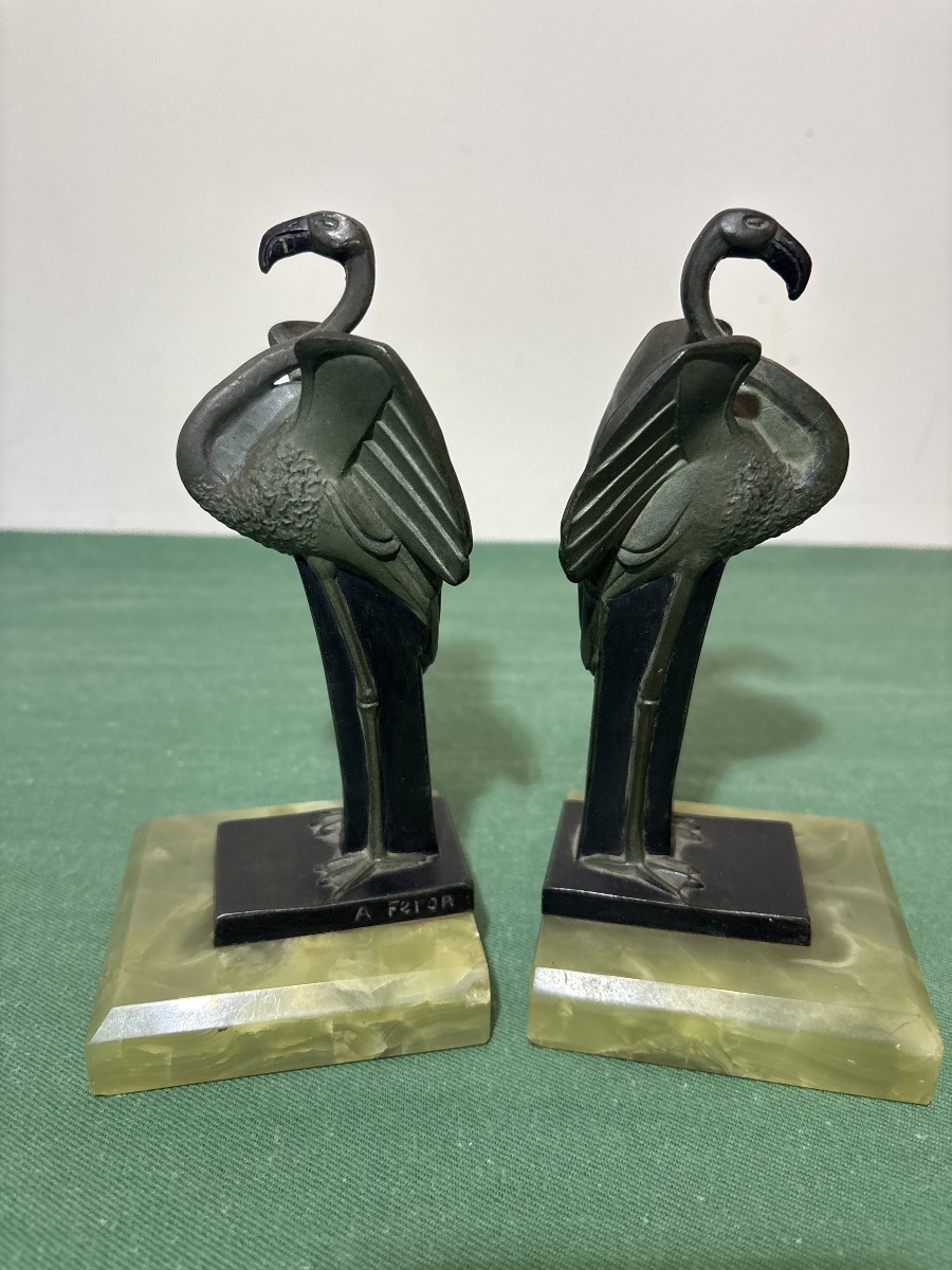 Pair Of Art Deco Bookends Featuring Flamingos – Adam Féron