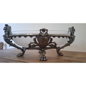 Jardinière en bronze argenté et cristal  signée Christofle 
