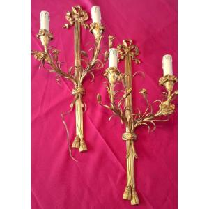Pair Of Late 19th Century Gilt Bronze Wall Lights, Louis XVI Style