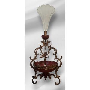 Antique Centerpiece In Gilt Bronze And Glass – 19th Century Style