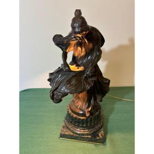 "bronze Sculpture, Art Nouveau Nightlight Signed By Léo Laporte-blairsy"
