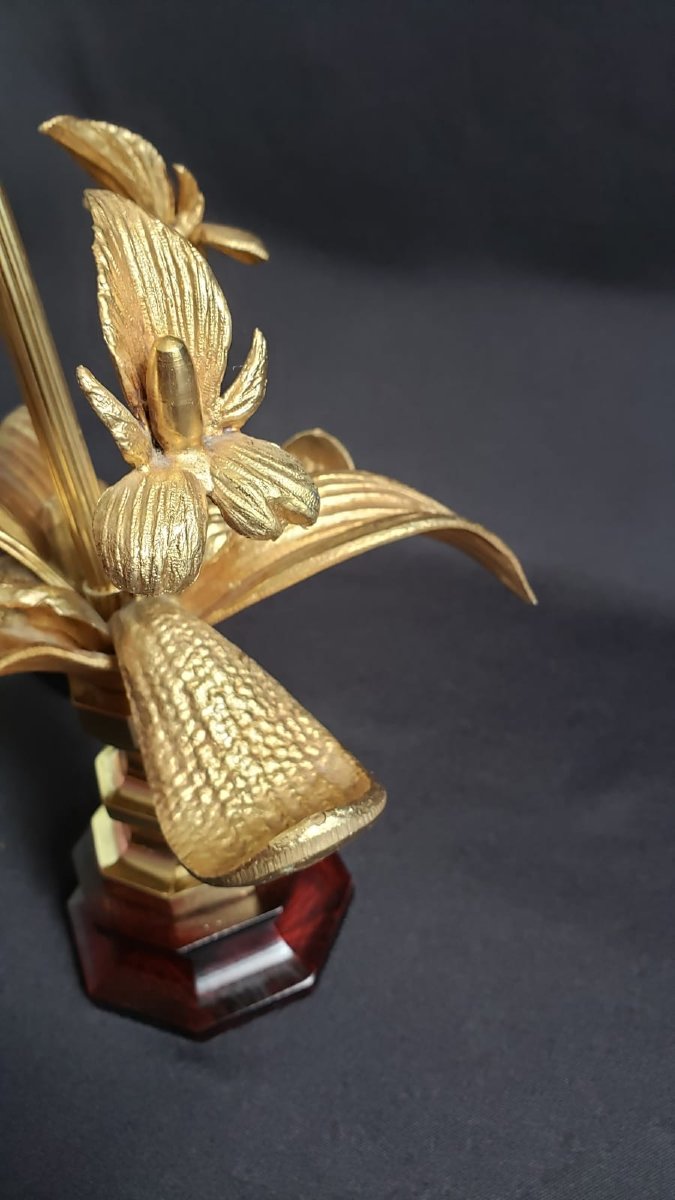 Lampe orchidée  en laiton doré. Vers 1960-1970-photo-4