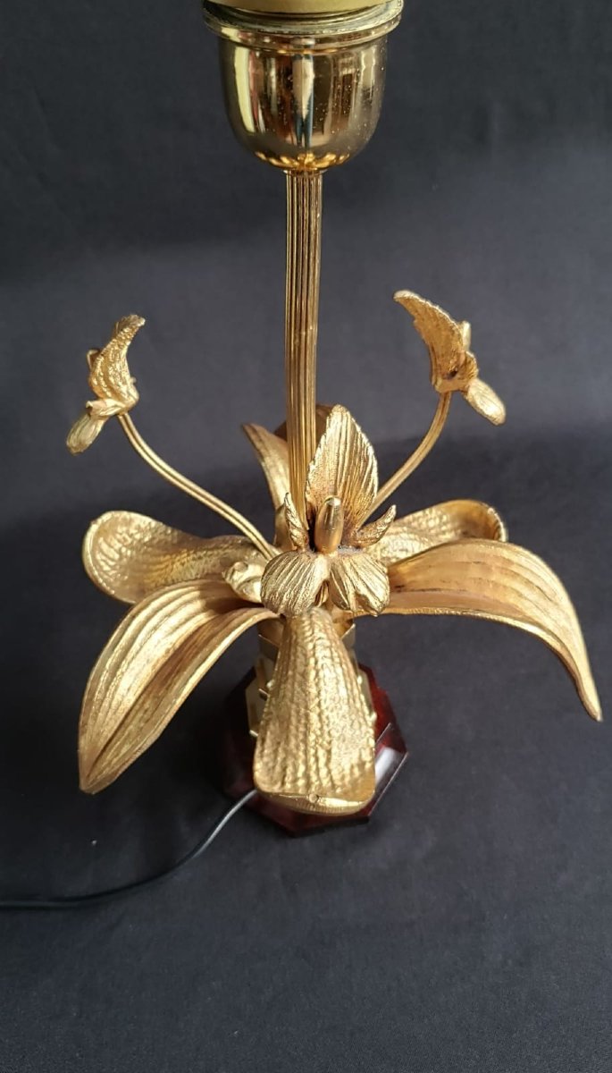 Lampe orchidée  en laiton doré. Vers 1960-1970-photo-1