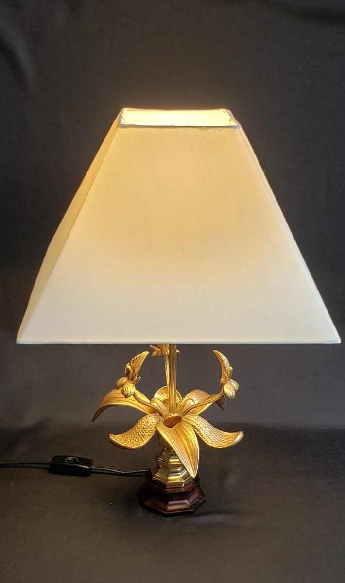 Lampe orchidée  en laiton doré. Vers 1960-1970-photo-7