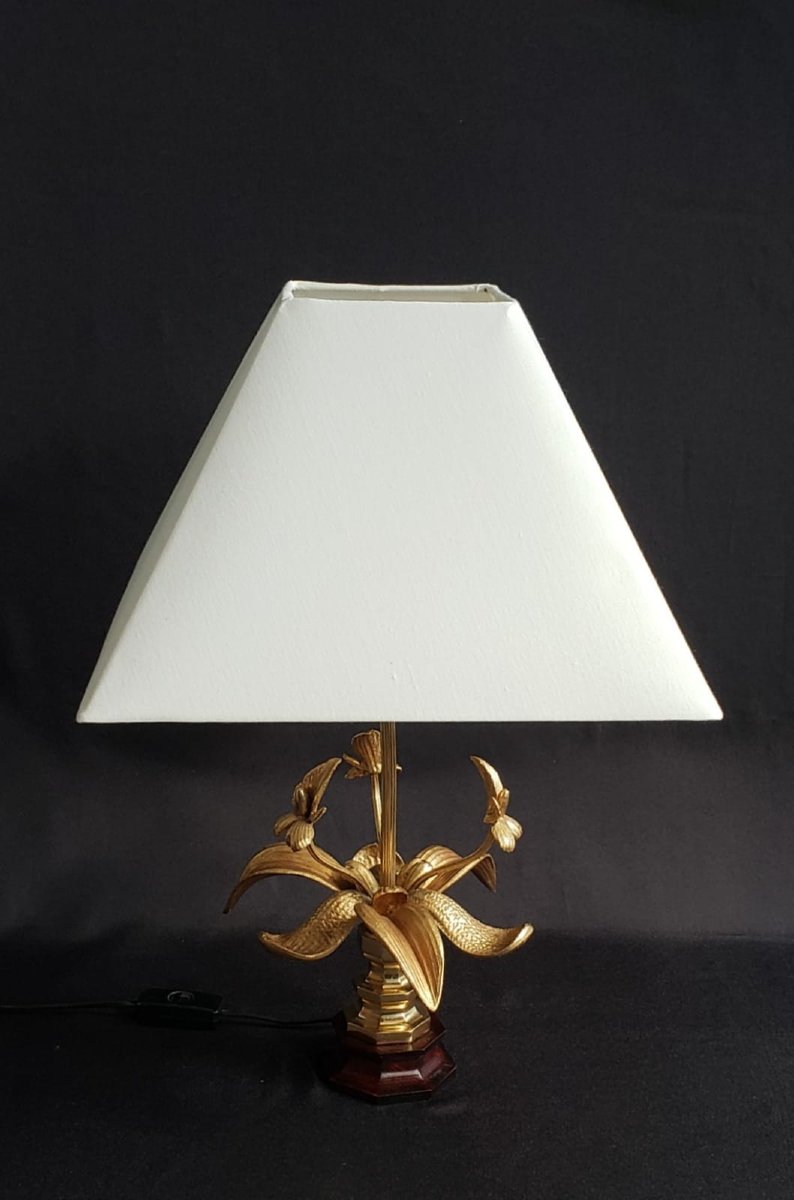 Lampe orchidée  en laiton doré. Vers 1960-1970