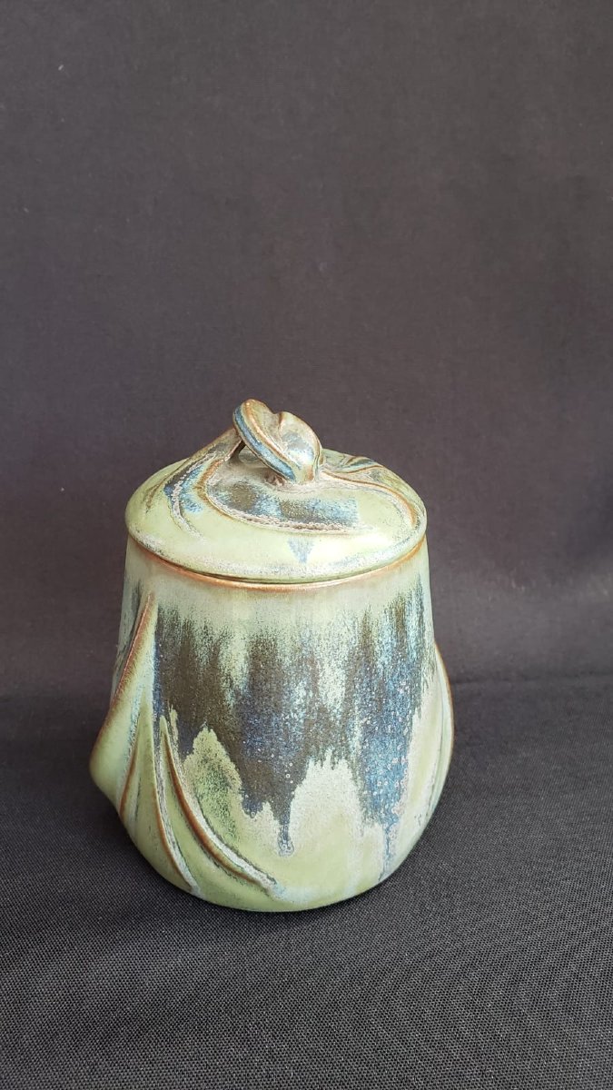 Boîte couverte en grès émaillé Denbac. Modèle N°34. Vierzon.  Art Déco vers 1925/30-photo-4