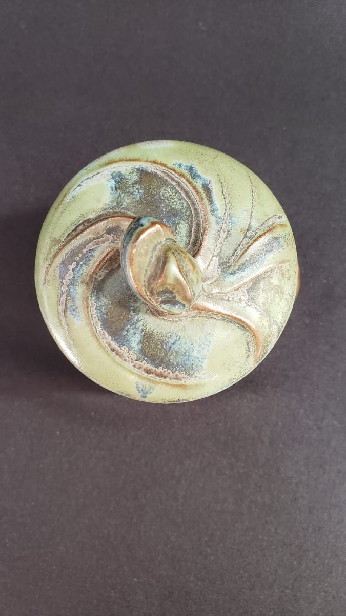 Boîte couverte en grès émaillé Denbac. Modèle N°34. Vierzon.  Art Déco vers 1925/30-photo-1