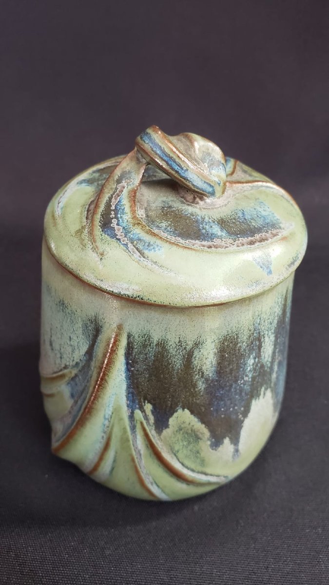 Boîte couverte en grès émaillé Denbac. Modèle N°34. Vierzon.  Art Déco vers 1925/30-photo-2