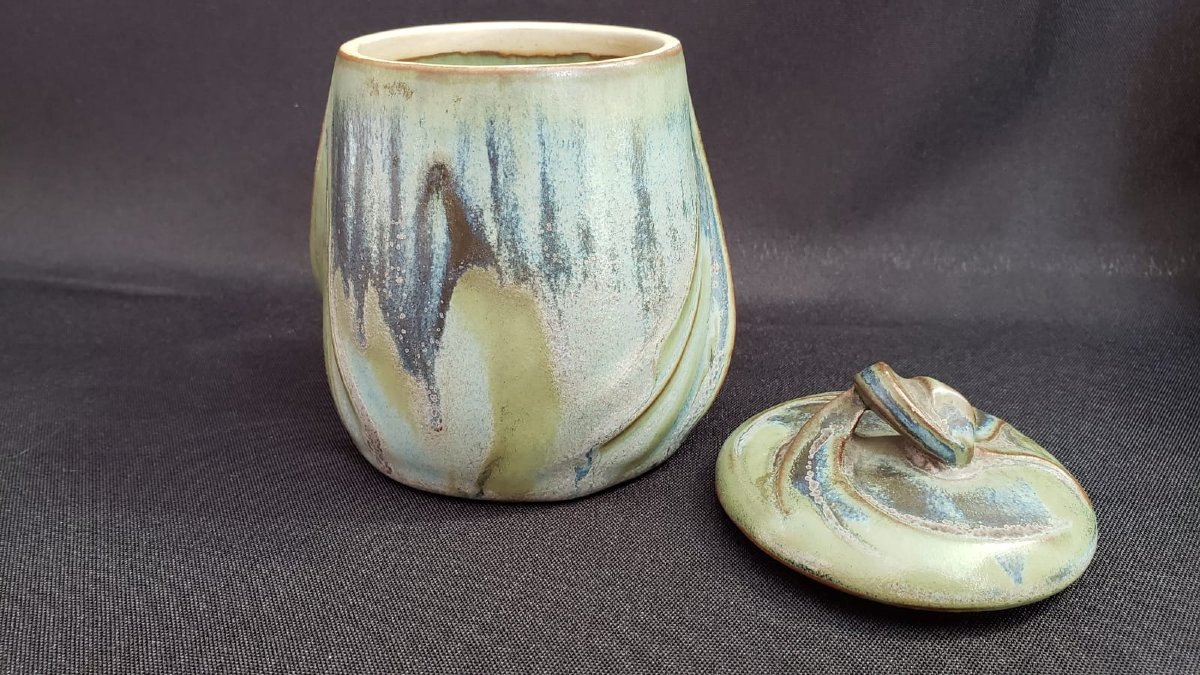 Boîte couverte en grès émaillé Denbac. Modèle N°34. Vierzon.  Art Déco vers 1925/30-photo-5