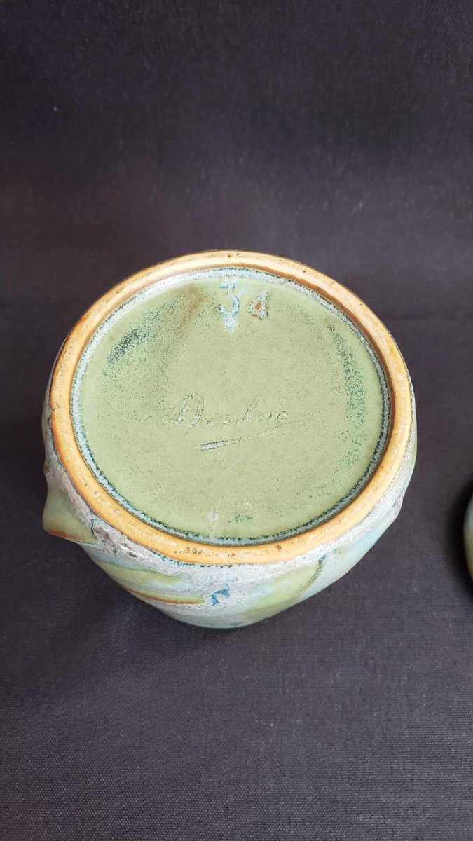 Boîte couverte en grès émaillé Denbac. Modèle N°34. Vierzon.  Art Déco vers 1925/30-photo-7
