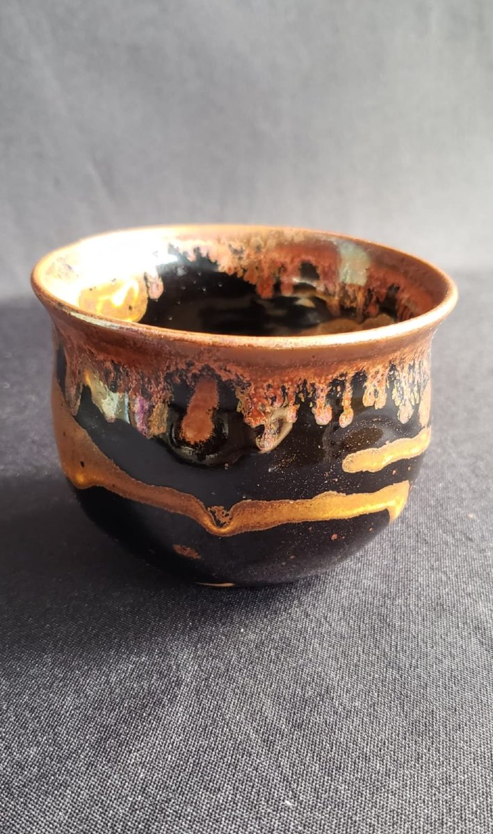 Tenmoku-style Glazed Stoneware Bowl. Made In A French Workshop Around 1960.-photo-2