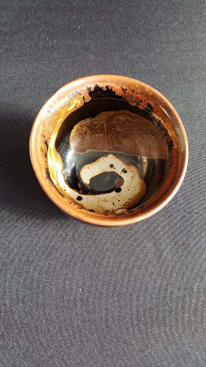 Tenmoku-style Glazed Stoneware Bowl. Made In A French Workshop Around 1960.-photo-3
