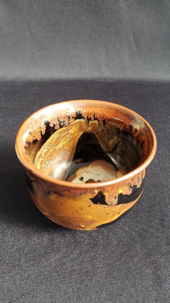 Tenmoku-style Glazed Stoneware Bowl. Made In A French Workshop Around 1960.-photo-1