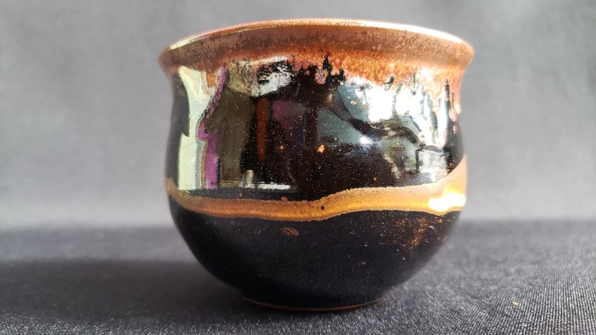 Tenmoku-style Glazed Stoneware Bowl. Made In A French Workshop Around 1960.-photo-3