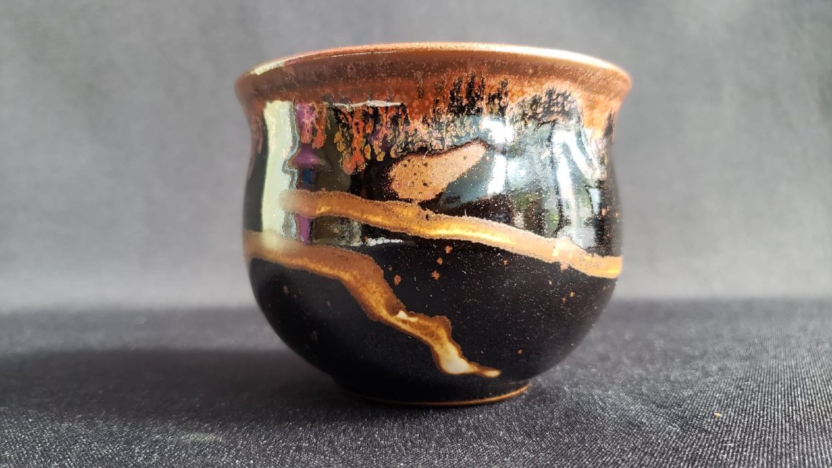 Tenmoku-style Glazed Stoneware Bowl. Made In A French Workshop Around 1960.-photo-4