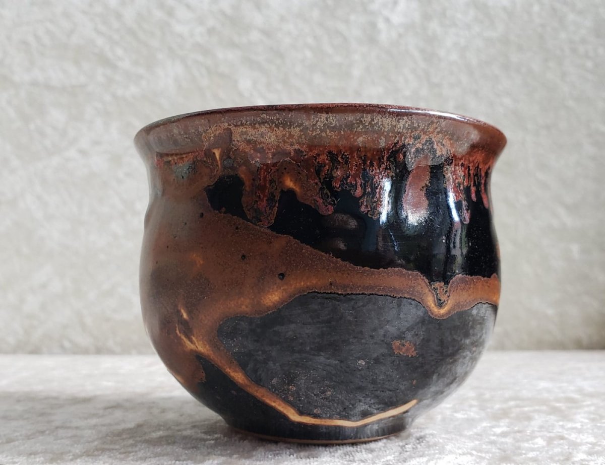Tenmoku-style Glazed Stoneware Bowl. Made In A French Workshop Around 1960.-photo-7